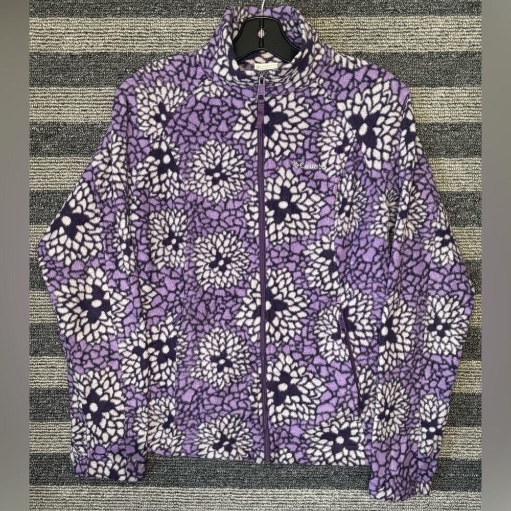 Columbia Sportswear Women’s Purple Floral Full-Zip Fleece Sweater Jacket Medium